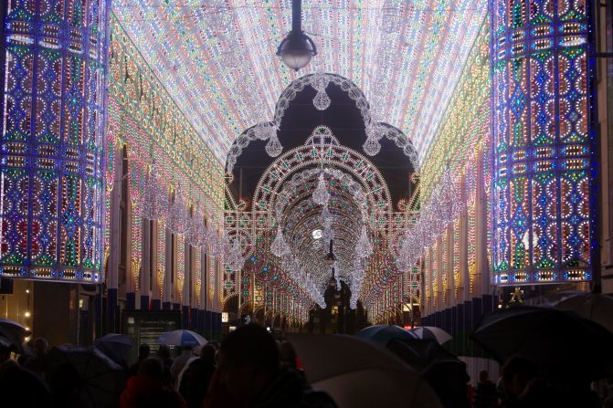 Made from 55,000 lights, the cathedral-shaped Luminarie De Cagna has appeared at a number of European light festivals. The installation is pictured here during 2011's Glow Festival in Eindhoven, the Netherlands. 