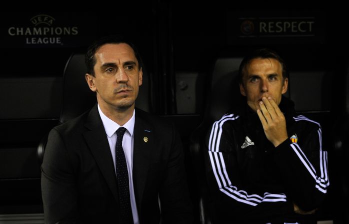 Gary Neville's first game in charge of Valencia ended in defeat after Lyon claimed a 2-0 win at Mestalla. 