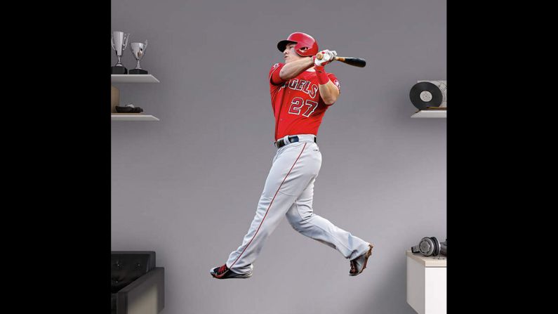 Brighten your kid's bedroom wall with these <a href="index.php?page=&url=http%3A%2F%2Fwww.fathead.com%2Fmlb%2Fla-angels%2Fmike-trout-swinging-wall-decal%2F" target="_blank" target="_blank">life-size decals of sports heroes</a>, from football to soccer and beyond. This one of Angels star Mike Trout is more than 6 feet tall.