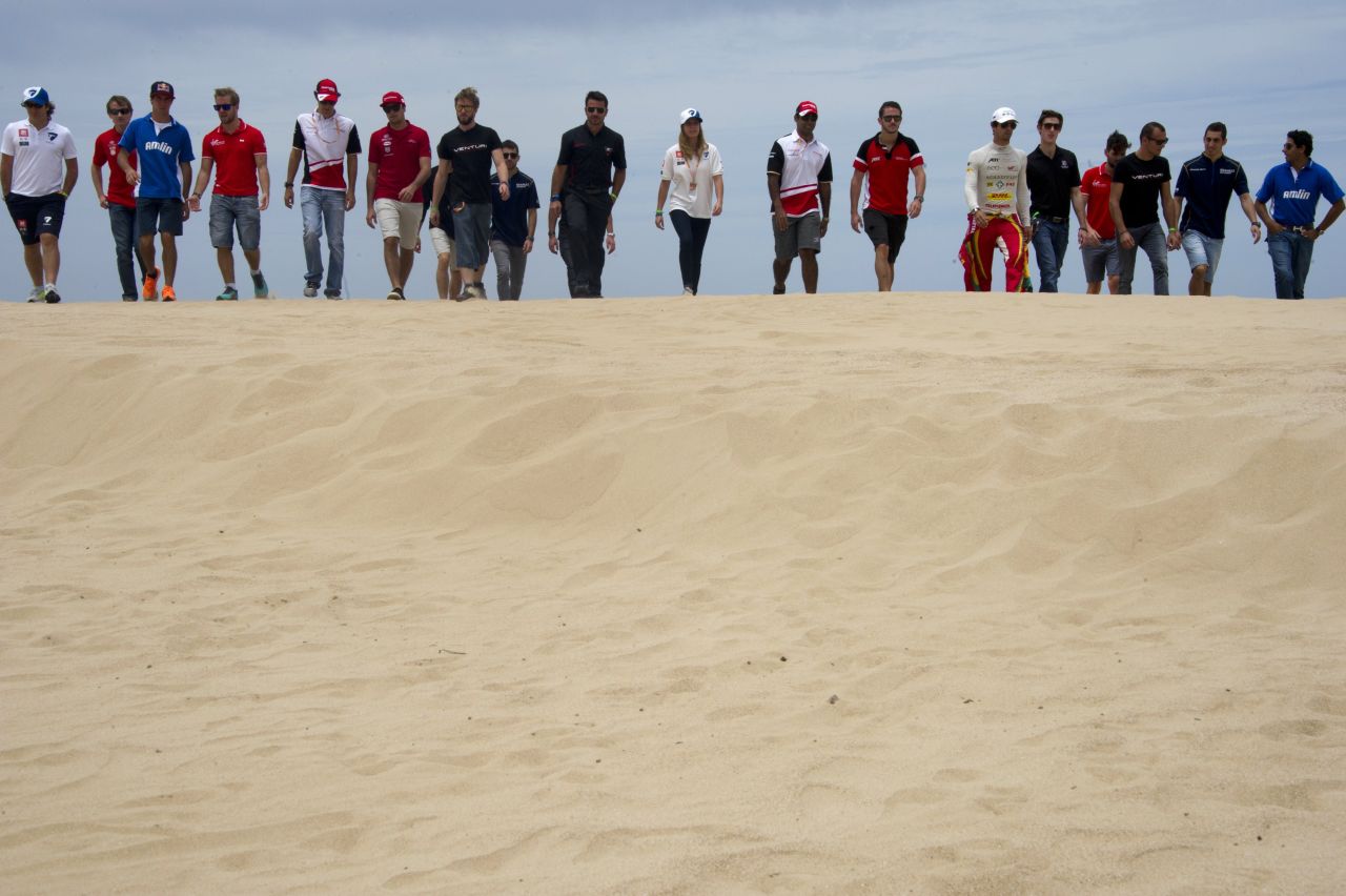 Formula E drivers hit the beach before last season's race in Uruguay.