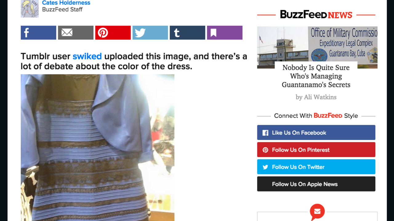 A screengrab of the BuzzFeed post with a photo of the dress. 