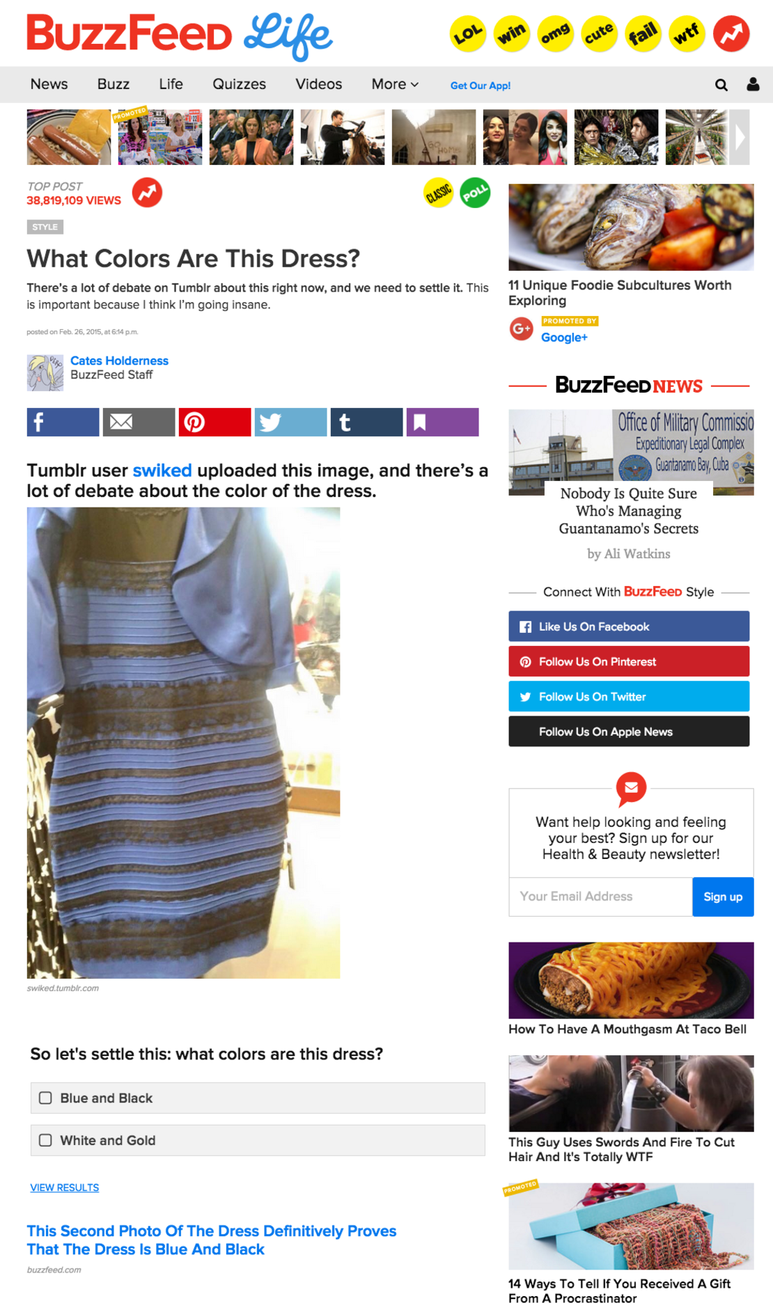A screengrab of the BuzzFeed post with a photo of the dress. 