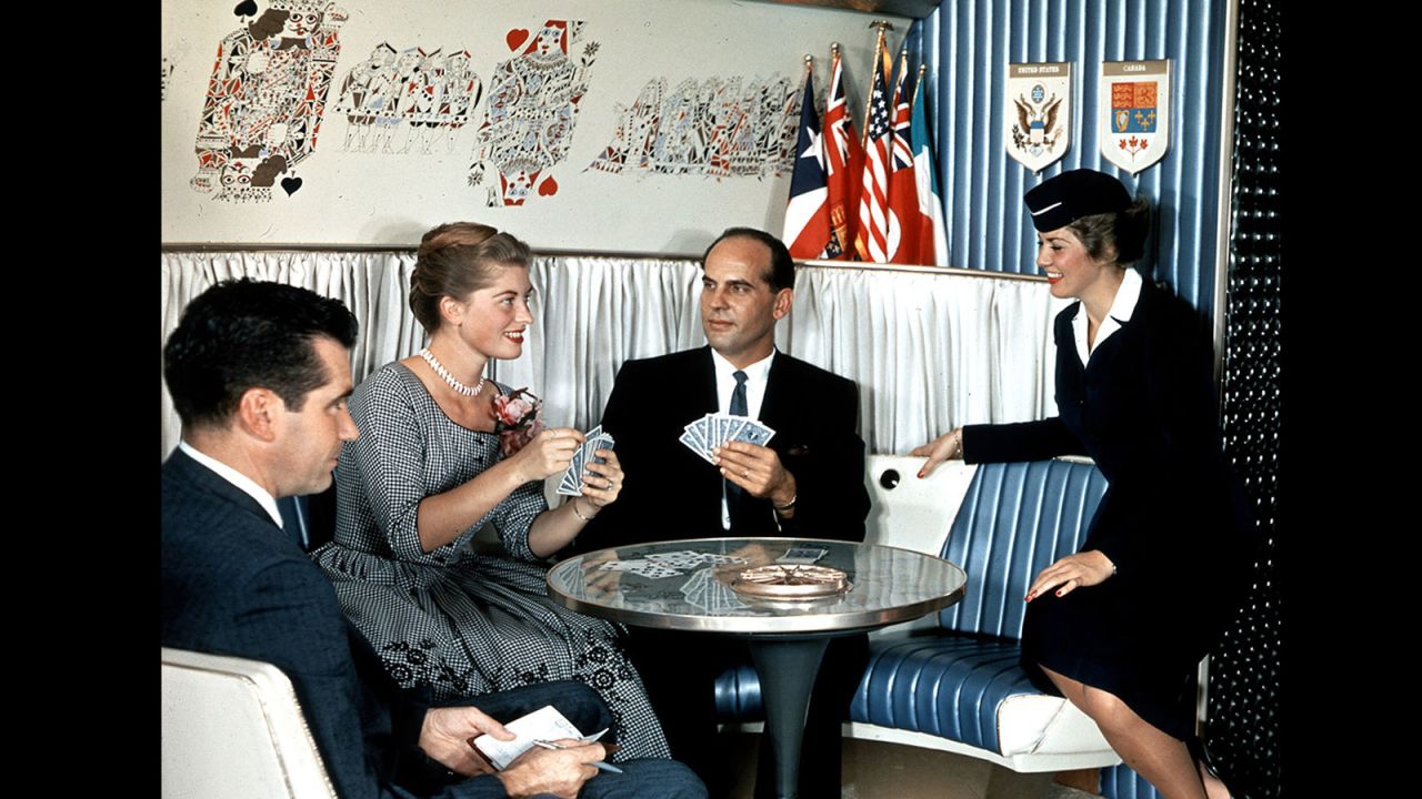 <strong>Card games: </strong>Airlines often provided playing cards to help pass the time. There's clearly something other than cards going on here though. Why else would a young Dick Nixon be taking notes in the corner?