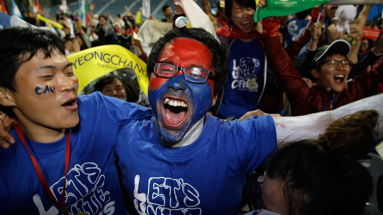 South Koreans celebrate being selected as 2018 Winter Olympic host city at Alpensia Resort on July 7, 2011 in Pyeongchang, South Korea. Pyeongchang finally won the Winter Olympic host race after being beaten by Vancouver for 2010 and Sochi for 2014.