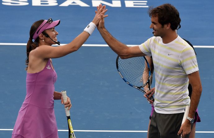 Roger Federer and Martina Hingis briefly paired up at a exhibition event at the Brisbane tournament earlier this year but now will play in the Rio Olympics. 