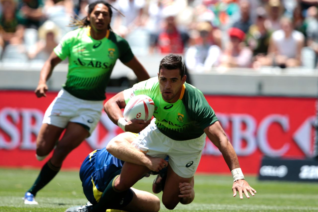 South Africa's Chris Dry goes over for a try during his side's quarterfinal win over Australia. 