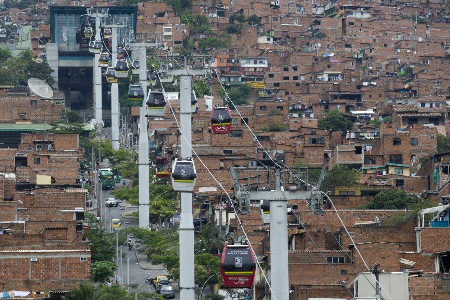 Another transport innovation, a cable car system was built in 2004, linking other parts of Medellin's suburbs to the city center. 