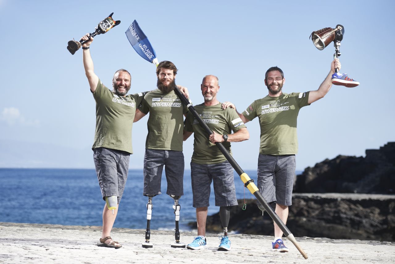 Left to right: Lee Spencer, 46, Cayle Royce, 29, Nigel Rogoff, 56, and Paddy Gallagher, 30, all lost a limb -- or two -- while serving in the British army.