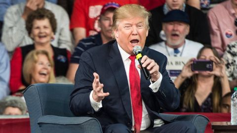 AIKEN, SC - DECEMBER 12: Republican presidential candidate Donald Trump speaks to the crowd at a town hall meeting December 12, 2015 in Aiken, South Carolina. The South Carolina Republican primary is scheduled for February 20, 2016.
