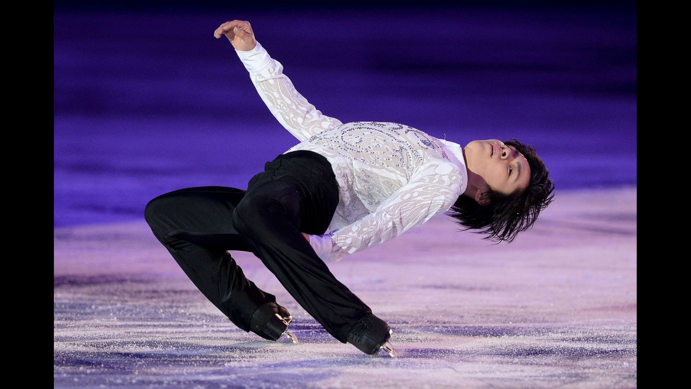 Japanese figure skater Shoma Uno performs in the exhibition gala of the Grand Prix Final on Sunday, December 13. The competition in Barcelona, Spain, was the last of the Grand Prix season.