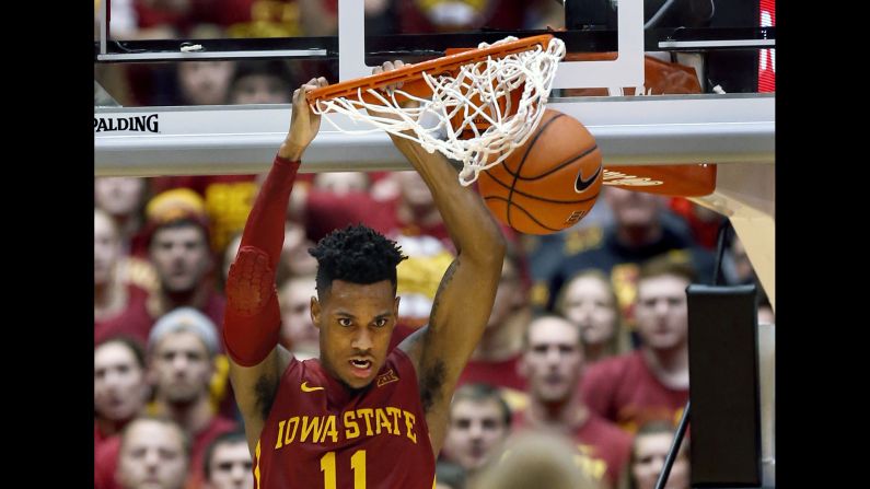 Iowa State's Monte Morris throws down a dunk against Iowa on Thursday, December 10.