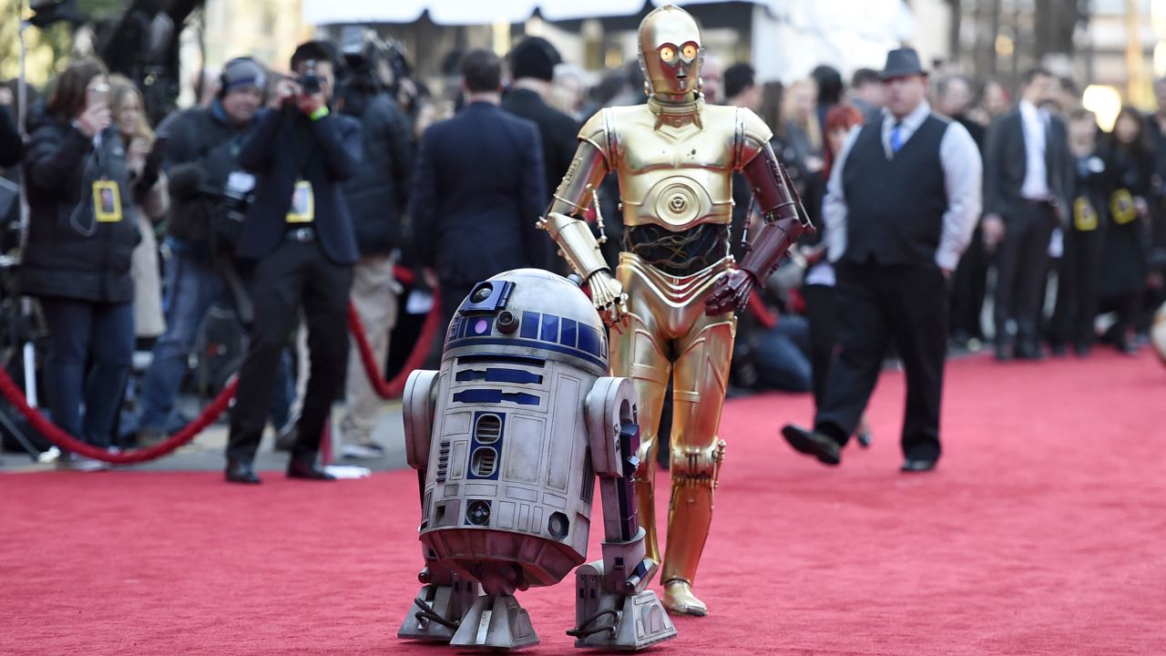 No "Star Wars" premiere would be complete without famous droids R2-D2, left, and C-3PO, who both appear in the new film.