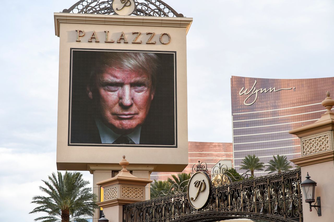 An image of Trump is seen on the Las Vegas Strip on December 14. Las Vegas was hosting a CNN presidential debate.