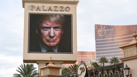 An image of Trump is seen on the Las Vegas Strip on December 14. Las Vegas was hosting a CNN presidential debate.