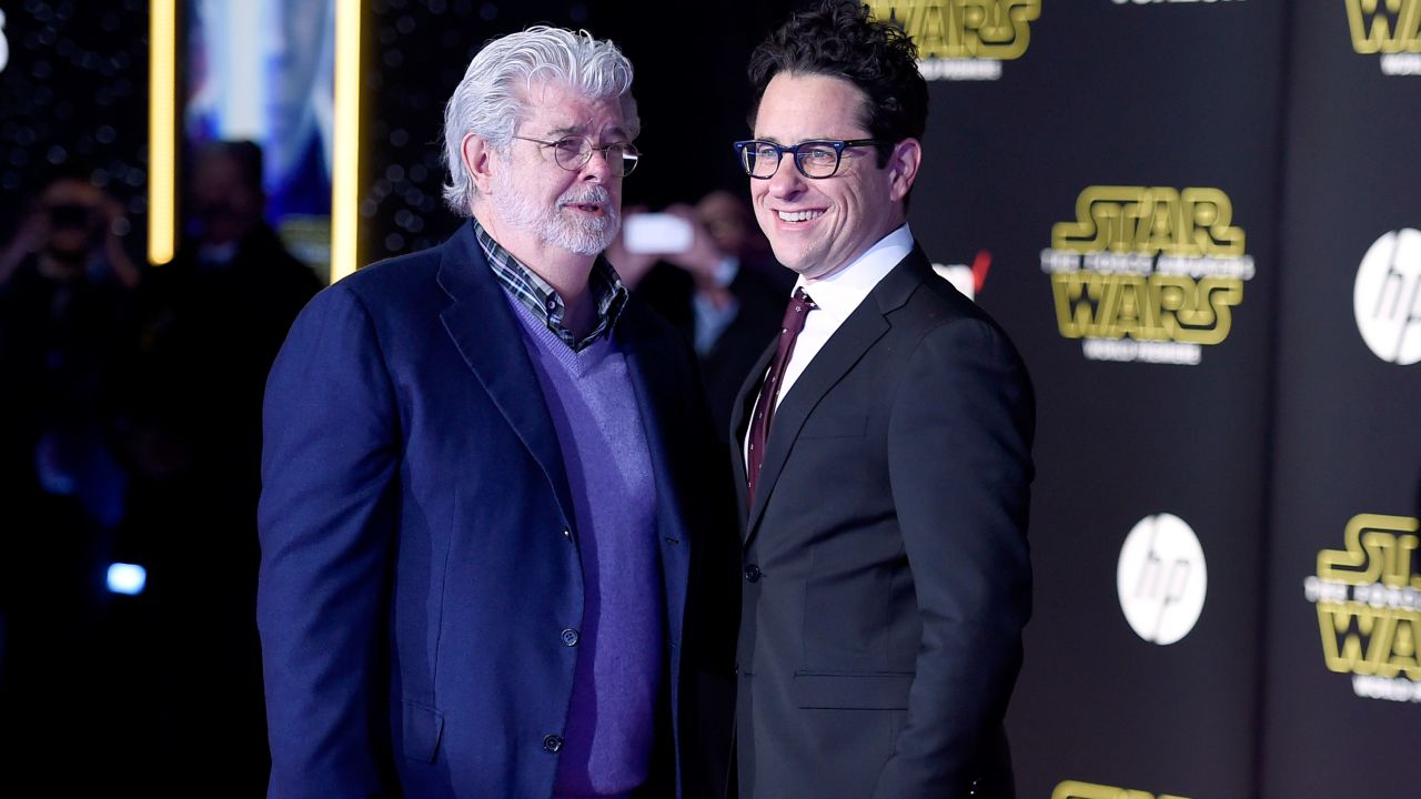 "Star Wars" creator George Lucas posed with J.J. Abrams, right, who co-wrote and directed "Star Wars: The Force Awakens." 