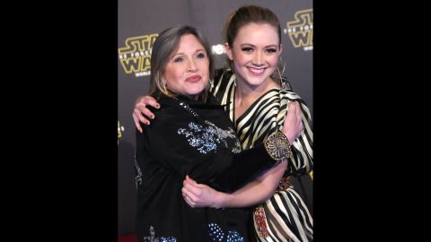 Actress Carrie Fisher and daughter, actress Billie Lourd. Her iconic character, the former Princess Leia, is now a battle-weary general in the new movie.