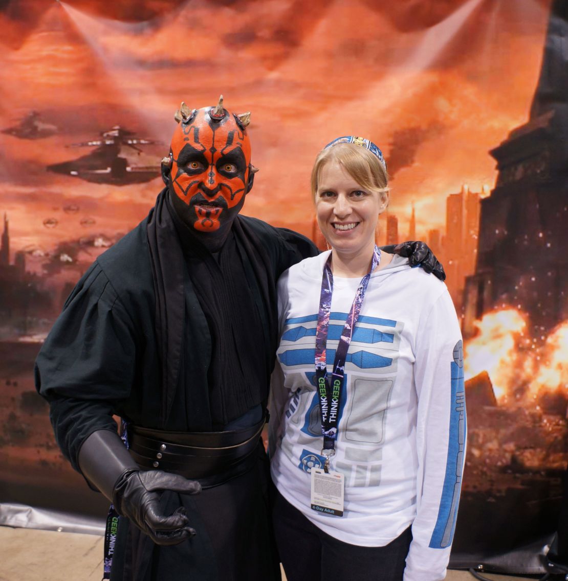Emily Manor-Chapman with a Darth Maul cosplayer at Star Wars Celebration.