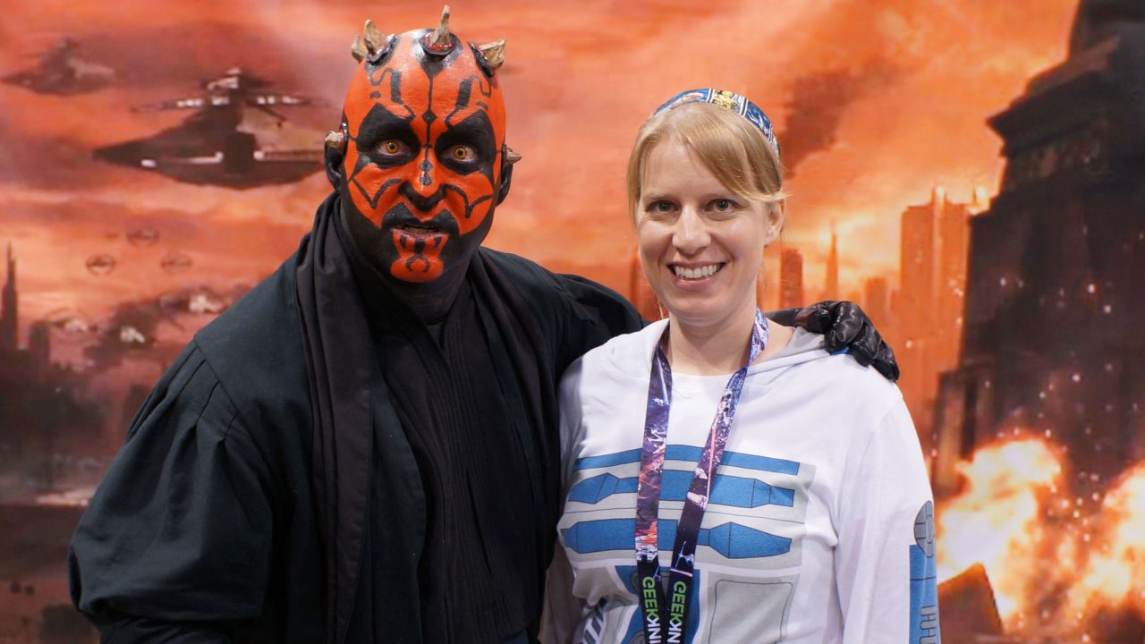 Emily Manor-Chapman with a Darth Maul cosplayer at Star Wars Celebration.