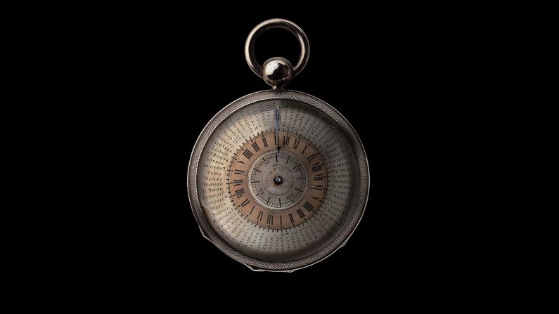 This pocket watch is currently featured at the Musée international d'horlogerie. It displays the local time in 72 cities across the world. Its origins have been traced back to New York before 1884.