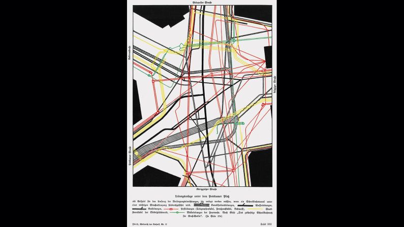 Although meant to show something as pedestrian as the underground infrastructure of Berlin this map was far ahead of its time, both in its design, and also in being one of the first maps to treat the infrastructure of a city as a system of networks. The design of the map highlights one of the keys to successful map construction and which concerns itself with the mapmaker knowing what to leave out. Here we see no labels, text or anything else that might interfere with the perception of the network and spider web structure that the mapmaker was trying to get across to the viewer.