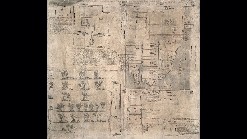 As one of the earliest surviving documents created after the Spanish conquest of the New World and authored by indigenous peoples, this map shows schematics of geographic regions, plans of buildings and views of orchards and is written both in Spanish and in the Aztec language, Nahuatl. Although the map relates the proceedings of a court case and is therefore a very bureaucratic document, it shows the universality of the cartographic form as a representation of lived space that transcends both cultures and times.