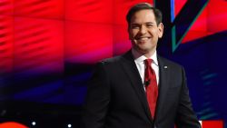 Republican presidential candidate Sen. Marco Rubio is introduced during the CNN presidential debate at The Venetian Las Vegas on December 15, 2015.