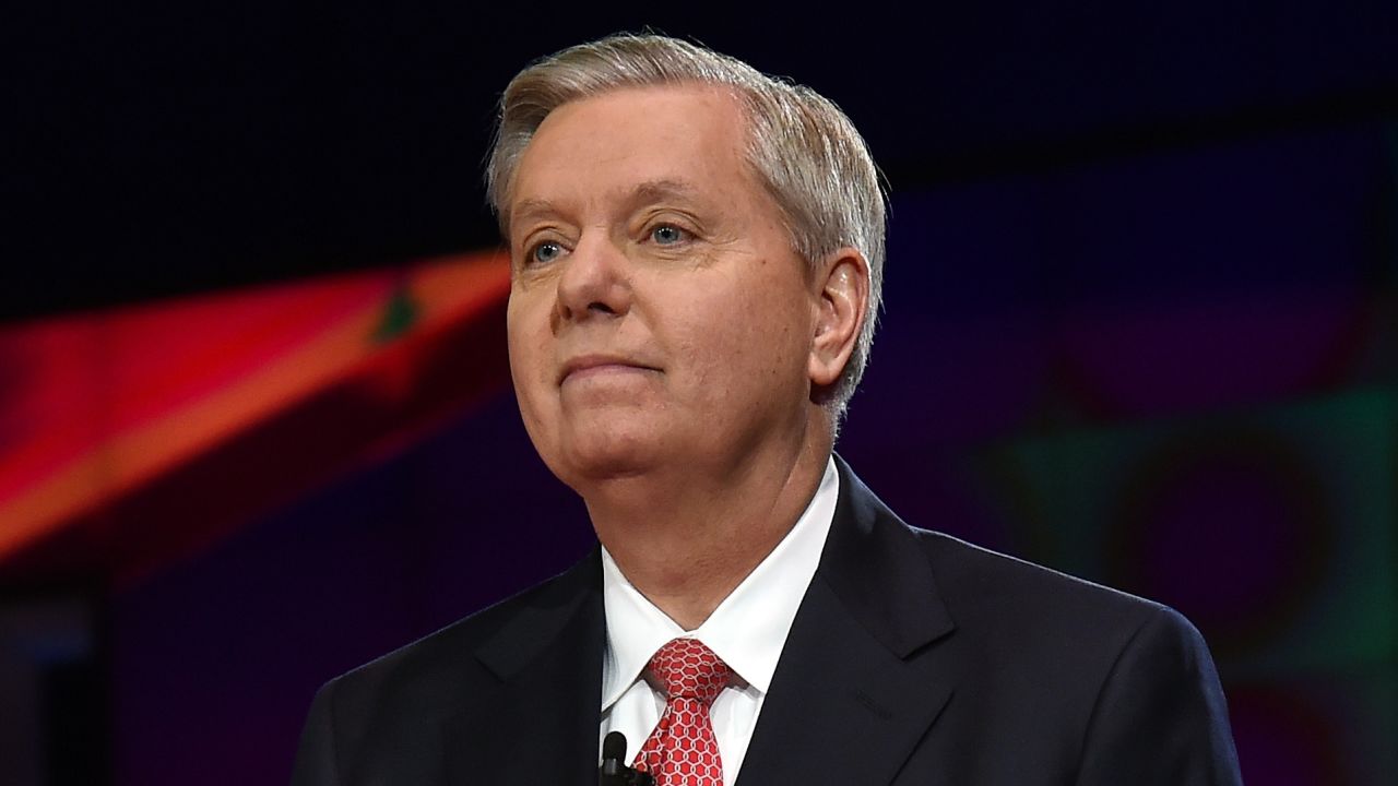 Republican presidential candidate Sen. Lindsey Graham is introduced during the CNN presidential debate at The Venetian Las Vegas on December 15, 2015.