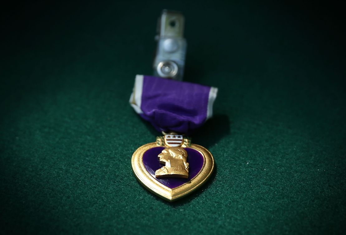 A Purple Heart medal is awarded to those service members who were killed or injured while serving.