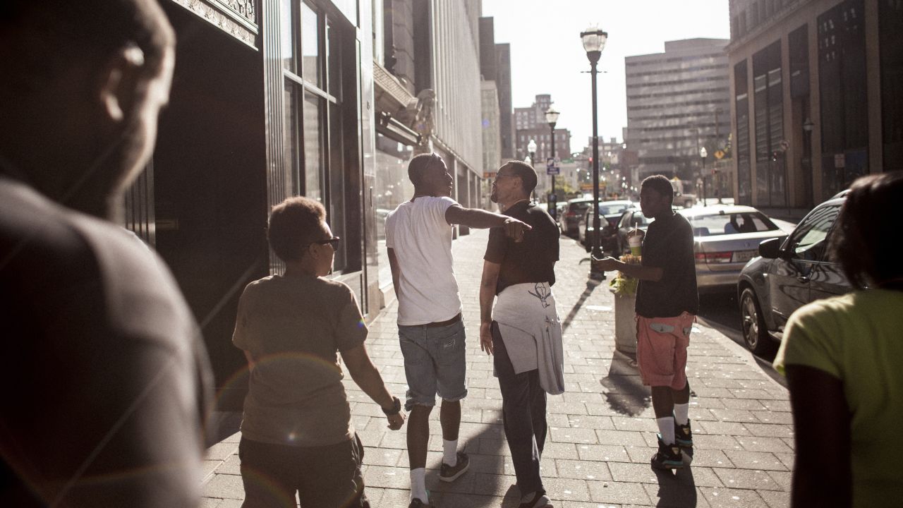 Many have come to know Baltimore through one name -- Freddie Gray, the 25-year-old who died in police custody. But few outsiders know the place he called home. <a href="http://williamsands.com/" target="_blank" target="_blank">Photographer William Sands</a> recently spent time in the West Baltimore neighborhood where Gray lived and died. "I've been looking for images that both contextualize the rage and violence" that erupted after Gray's death "and celebrate the agency of this community," he said, "even in the face of all the odds." Here, a group of friends argue about the tactics used by protesters after Gray's death.