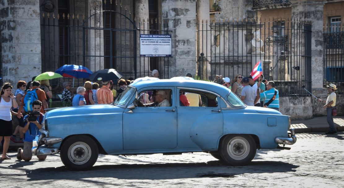 Puerto Rican tourists visit Old Havana.