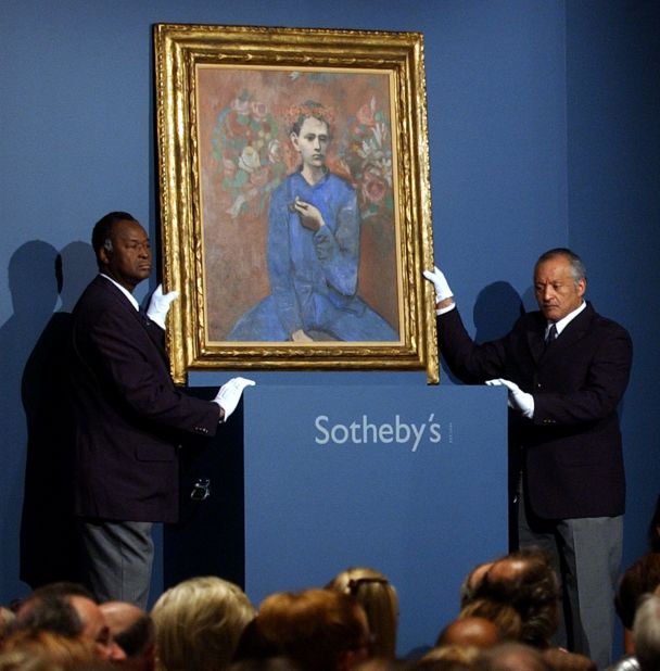 Pablo Picasso's "Garçon a la Pipe" broke the $100 million ceiling when it sold at Sotheby's for over $104 million in May, 2004 -- the first painting to exceed the record set in 1990 for the "Dr.Gachet."  (Interestingly, both "Dr. Gachet "and the "Garçon" achieved their record prices exactly 100 years after having been created by their artists.) Sotheby's Senior Vice President David Norman called the iconic painting "the finest work in public hands that was for sale."