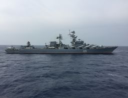 The Moskva, a Russian warship, off the coast of Syria 