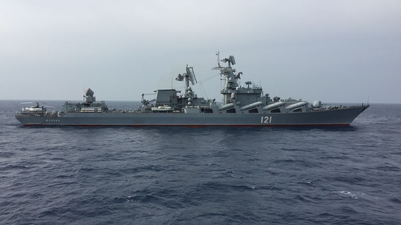 The Moskva, a Russian warship, off the coast of Syria 