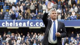 Guus Hiddink shows his appreciation to Chelsea fans during his first stint in charge of the club.