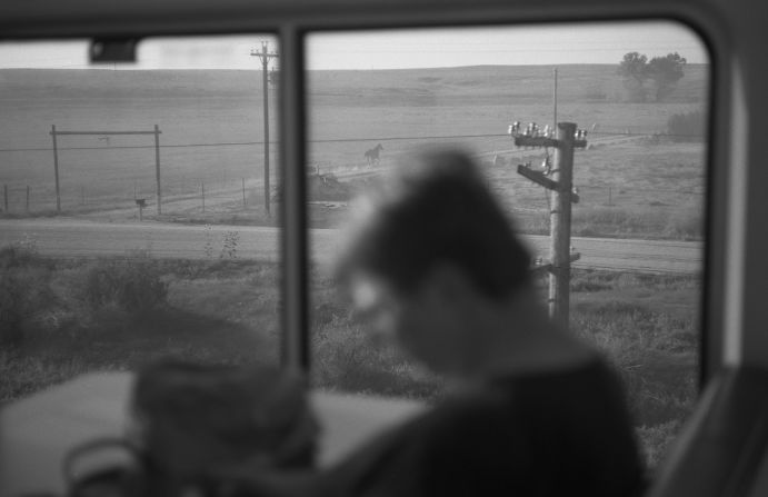 Looking out the window of a sightseer car aboard Amtrak's Southwest Chief train.