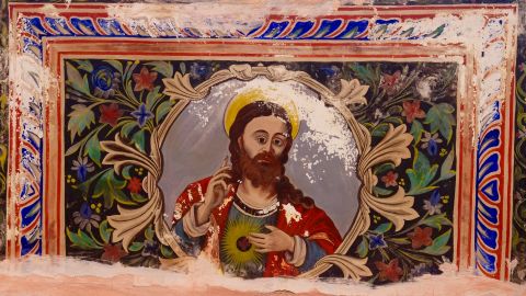This fresco of Jesus Christ adorns the walls in the Kamal Morarka Haveli Museum.