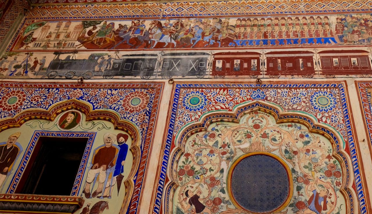At the Dr Ramnath A Podar Haveli, the frescoes cover more than 11,200 square meters.  Nawalgarh has one of the highest concentrations of painted havelis in the region -- close to 200.
