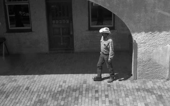 A gentleman in a cowboy hat seen at an Amtrak station in Lamy, New Mexico. 