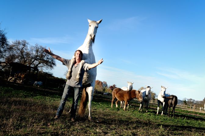 Pignon enjoys a special relationship with horses, training them to do incredible stunts at his farm in Calvission, southern France.