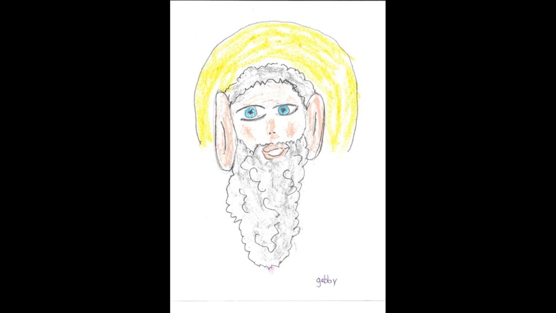 Gabby, age 7, drew this photo of God, and said, "God has giant ears so he can hear everything we are saying." Here are other children's impressions of God from the book <a href="http://www.amazon.com/OMG-How-Children-See-God/dp/0757318649" target="_blank" target="_blank">"OMG! How Children See God."</a>