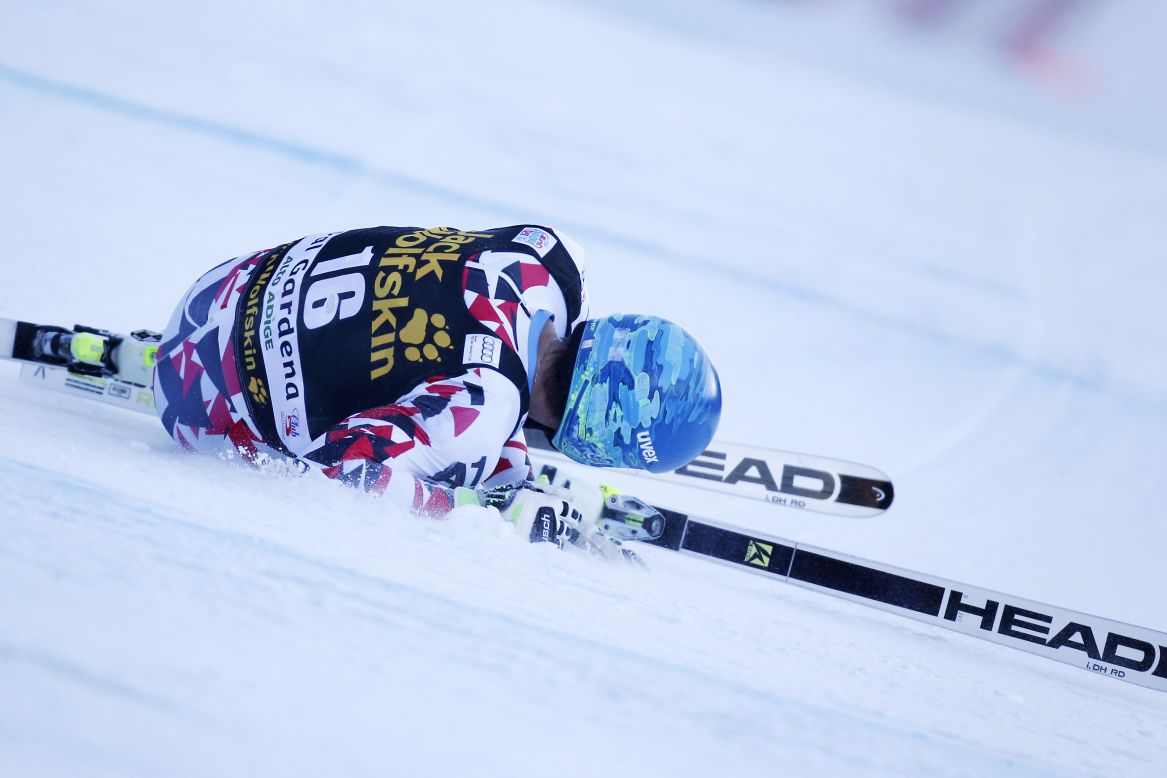 Matthias Mayer of Austria was airlifted to hospital after crashing out of the men's downhill on Saturday.