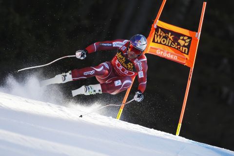Aksel Lund Svindal of Norway competing during the men's downhill in Val Gardena, Italy.
