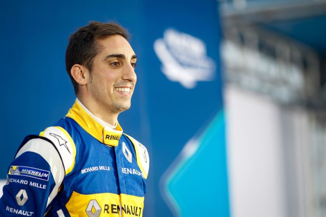 Buemi enjoys the moment after his dominant victory in the opening round of season in China. Starting from pole position, he eased to an eventual 11-second winning margin.