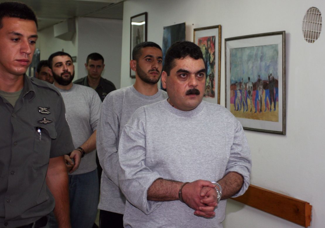 Samir Kuntar is taken to be processed for release on July 16, 2008, at the Hadarim Prison in central Israel. 