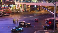 Police investigate a part of the Las Vegas Strip that was closed to traffic after the crash on December 20.