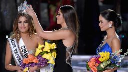 Miss Colombia 2015, Ariadna Gutierrez, left, has her crown removed by Miss Universe 2014, Paulina Vega, and given to the winner of Miss Universe 2015, Miss Phillipines 2015, Pia Alonzo Wurtzbach. Miss Colombia, Ariadna Gutierrez, was incorrectly named Miss Universe 2015 during the 2015 Miss Universe Pageant at The Axis at Planet Hollywood Resort & Casino on December 20, 2015 in Las Vegas, Nevada.  