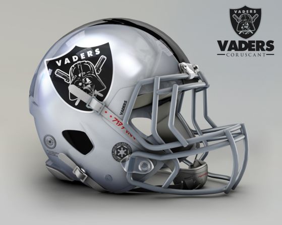 What if NFL teams relocated to a galaxy far, far away? Would the Raiders become the Vaders? This galactic mashup - where NFL teams meet characters from the Star Wars universe - comes courtesy of Mexican designer <a  target="_blank" target="_blank">John Raya</a>, who found a way to mix up his two greatest passions. The idea started with his favorite team, the <a  target="_blank" target="_blank">Oakland Raiders</a>, who experienced a very smooth transition to the Dark Side, becoming the Coruscant Vaders (if you're not a Star Wars geek, Coruscant is the home planet of Anakin Skywalker, who later becomes Darth Vader).