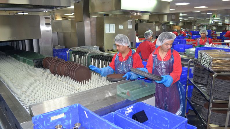 Three million items of dirty equipment are sorted and cleaned each day. Each year, the facility goes through 4 million hairnets and 23 million plastic gloves. 