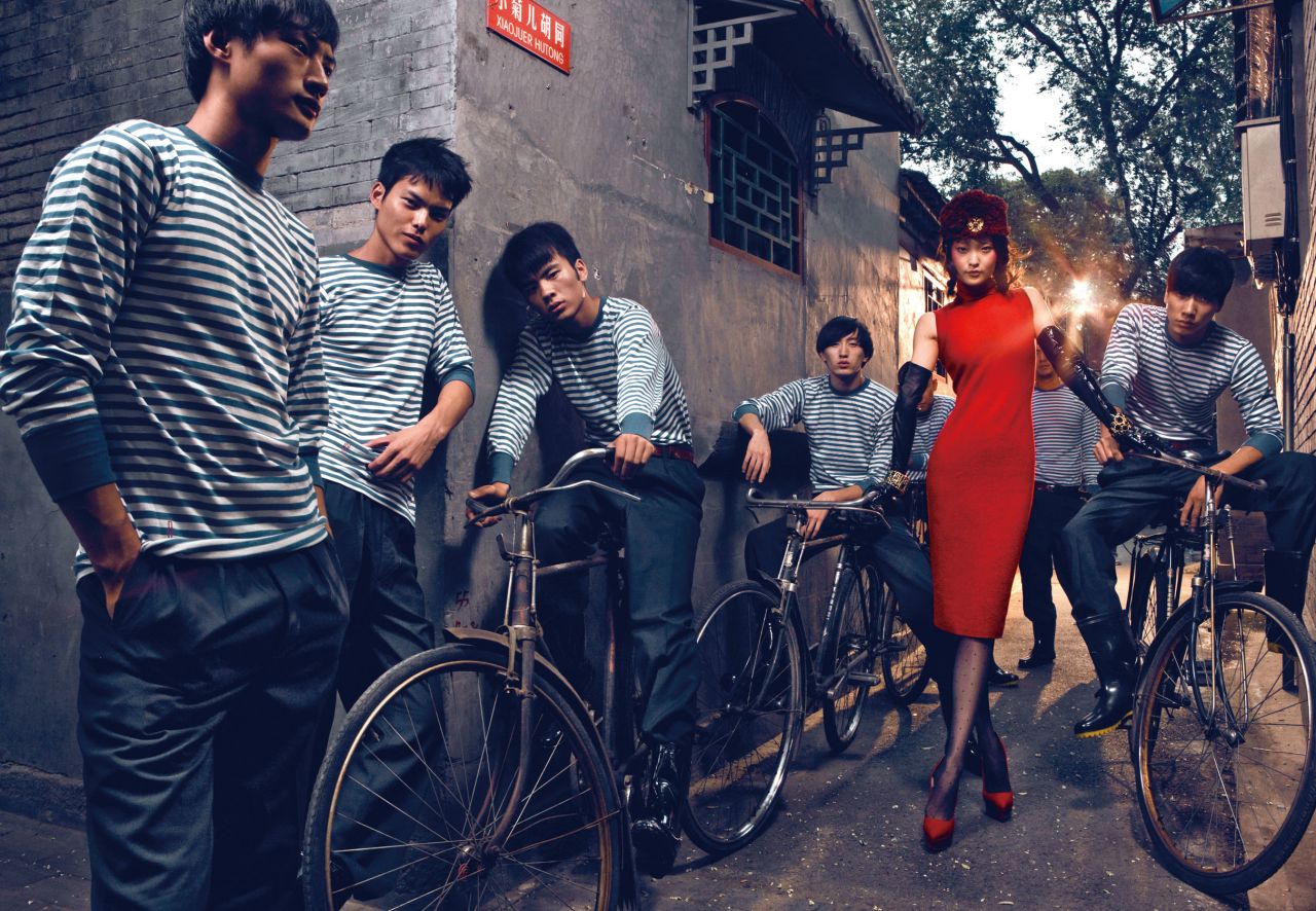 This photo for Vogue, entitled "Long live the Motherland" was shot in 2009, in one of Beijing's historic alleyways, or <em>hutongs</em>. 