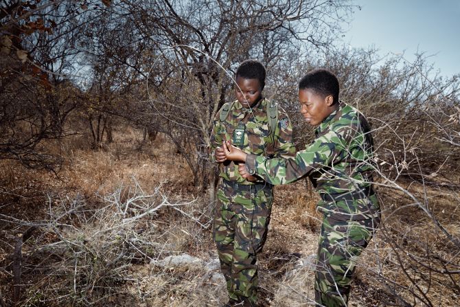 The Black Mambas are dedicated to protecting rhinos, elephants, lions, and any other wildlife that calls the park home. One part of the job involves disabling snares left by poachers.